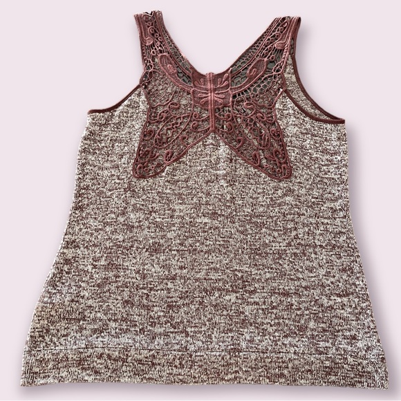 Beautiful Super Soft Knit Tank Top heathered brown with lace butterfly size XL - Picture 4 of 9